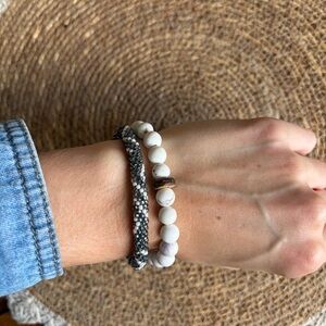 Elegant White and Black Beaded Bracelet Set
